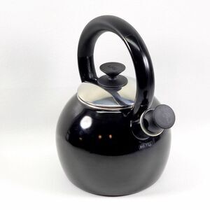 Copco Whistling‎ Teapot Tea Kettle Pot Onyx Black Enamel With Handle and Lid EUC